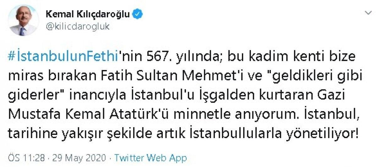 Kılıçdaroğlu, İstanbul'un fethinin 567. yılını kutladı