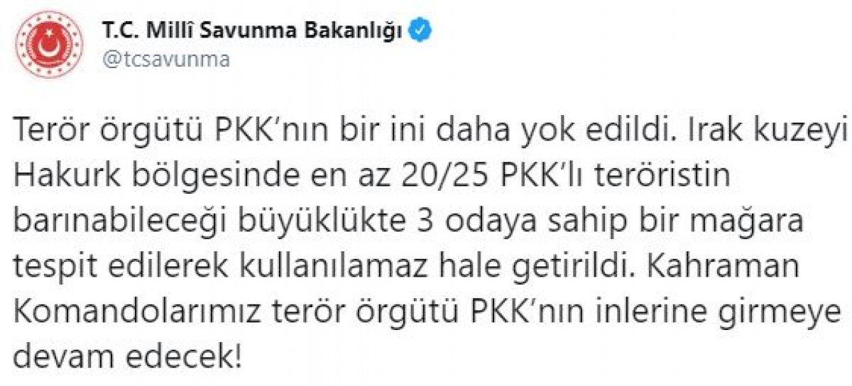 Hakurk'ta PKK'ya ait mağara yok edildi