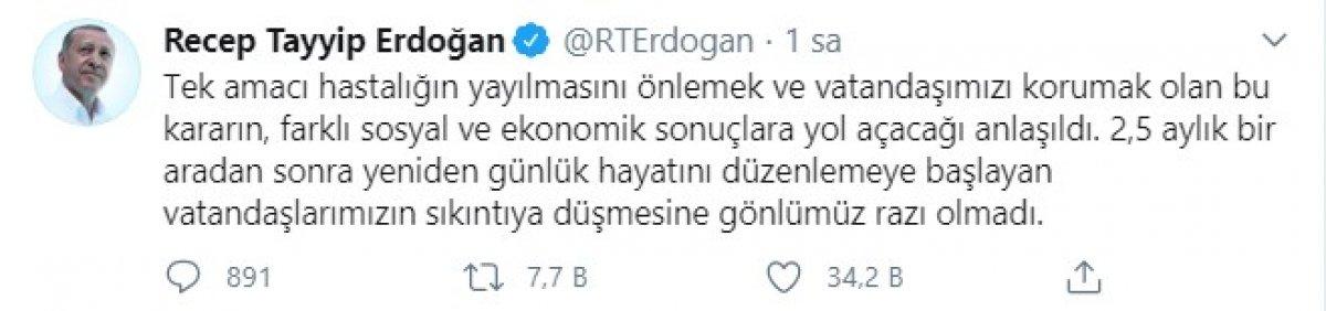 Cumhurbaşkanı Erdoğan sokağa çıkma yasağını iptal etti