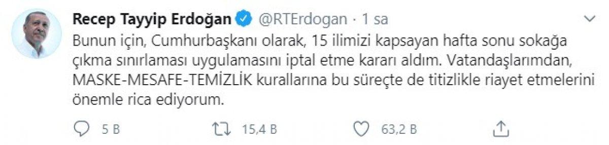 Cumhurbaşkanı Erdoğan sokağa çıkma yasağını iptal etti