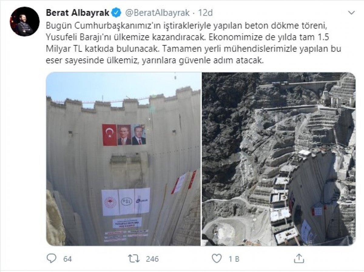 Bakan Albayrak'tan Yusufeli Barajı paylaşımı