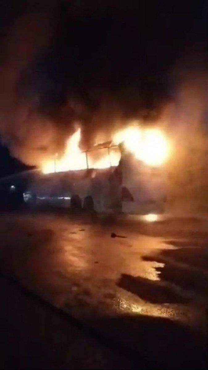 Zonguldak'ta yolcu otobüsü yandı