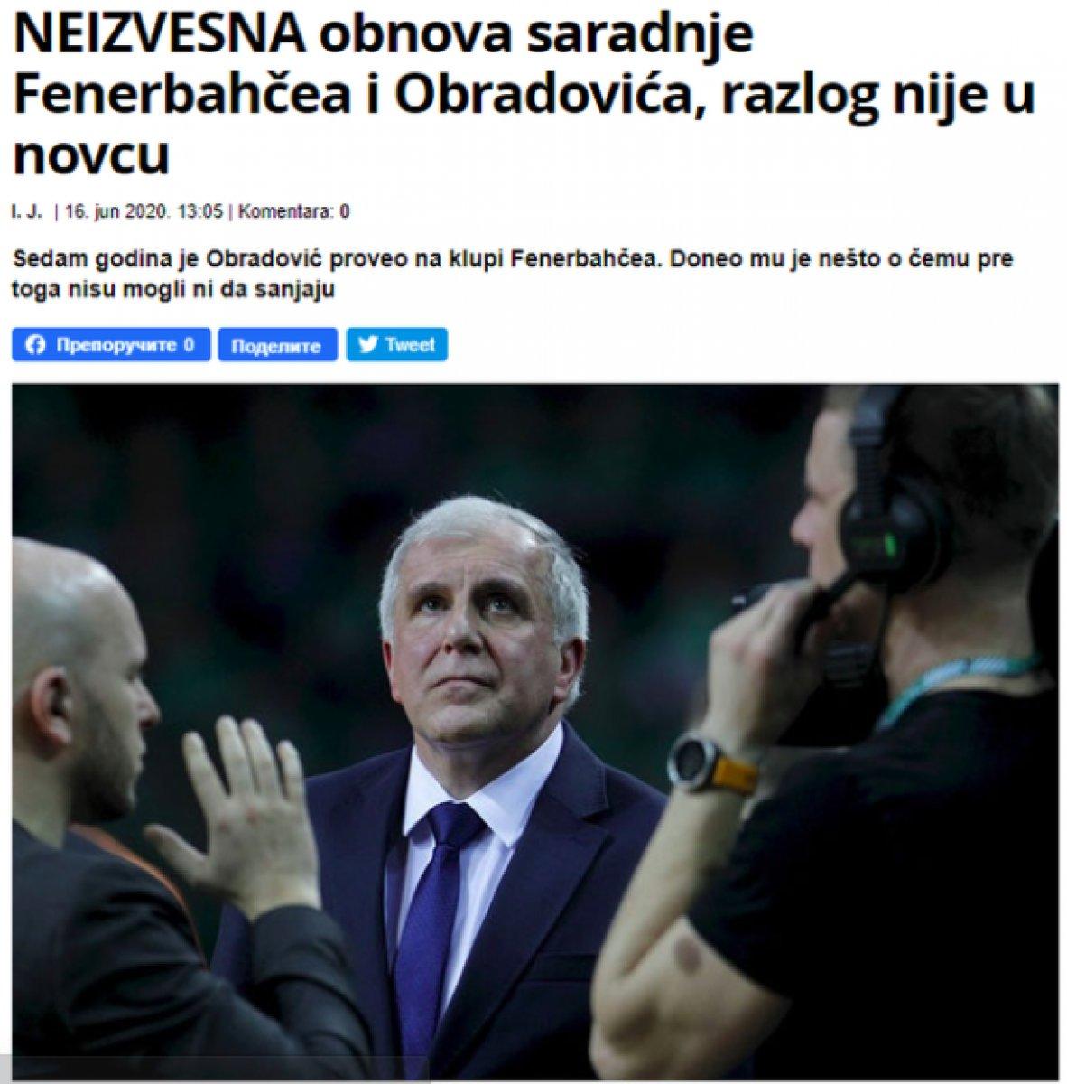 Sırp basını: Obradovic, Fenerbahçe'den ayrılıyor