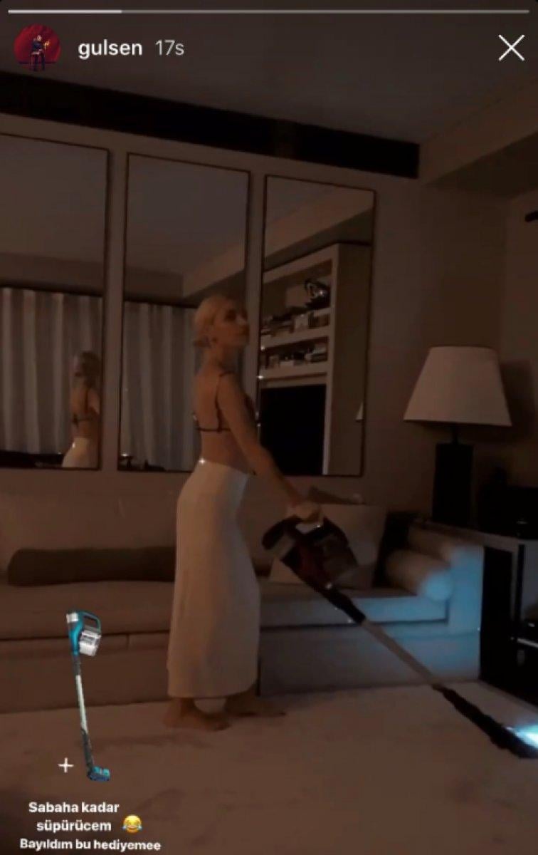 Gülşen, sütyenle ev süpürdü