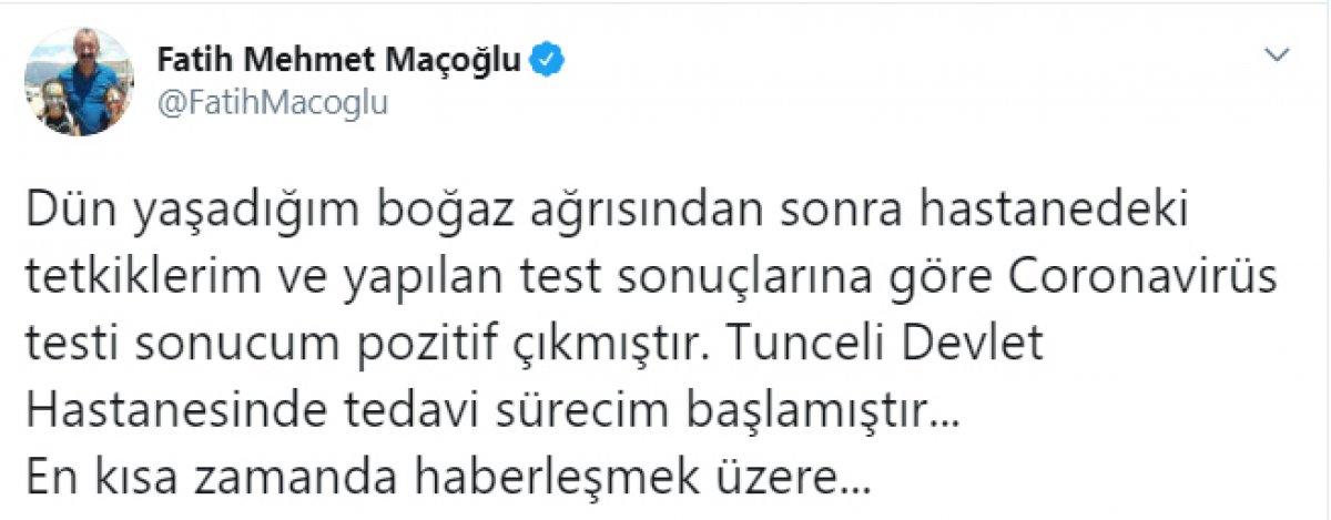 Tunceli Belediye Başkanı koronavirüse yakalandı
