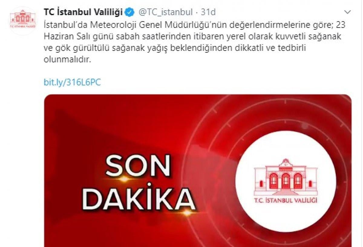 İstanbul Valiliğinden sağanak uyarısı
