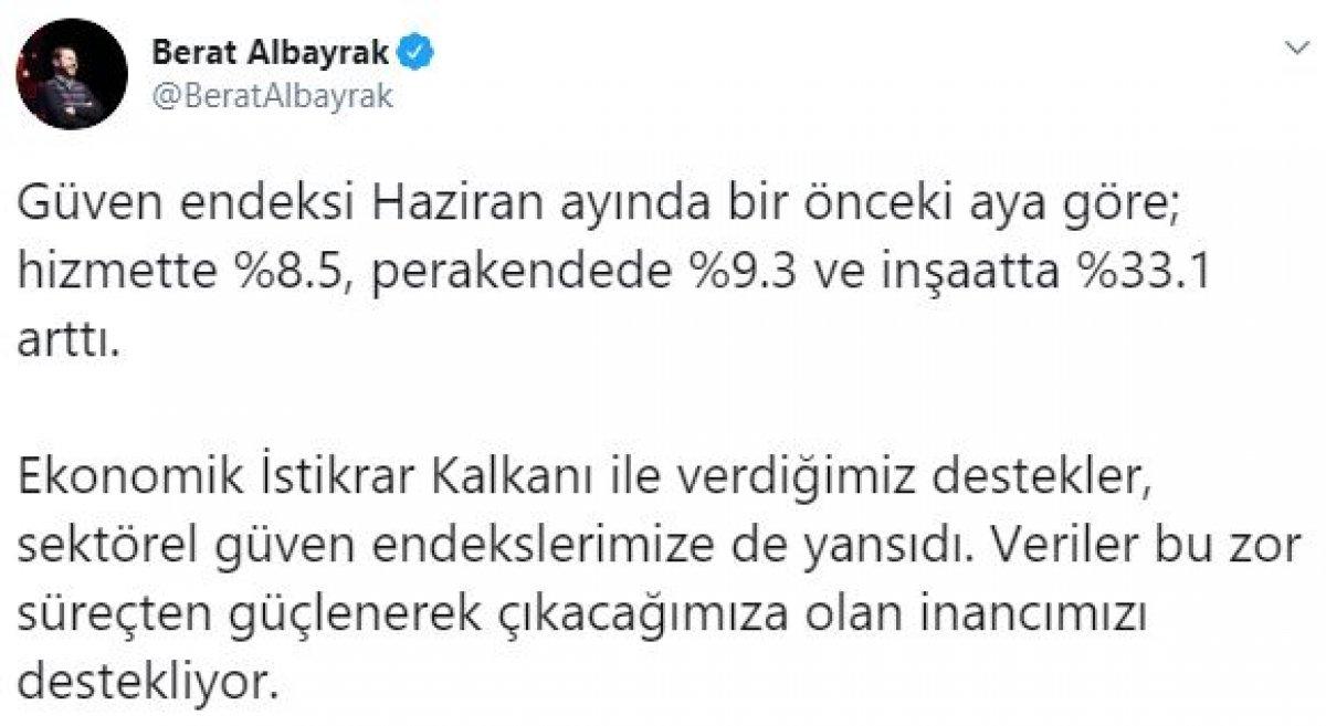Albayrak: Destekler, sektörel güven endekslerine yansıdı