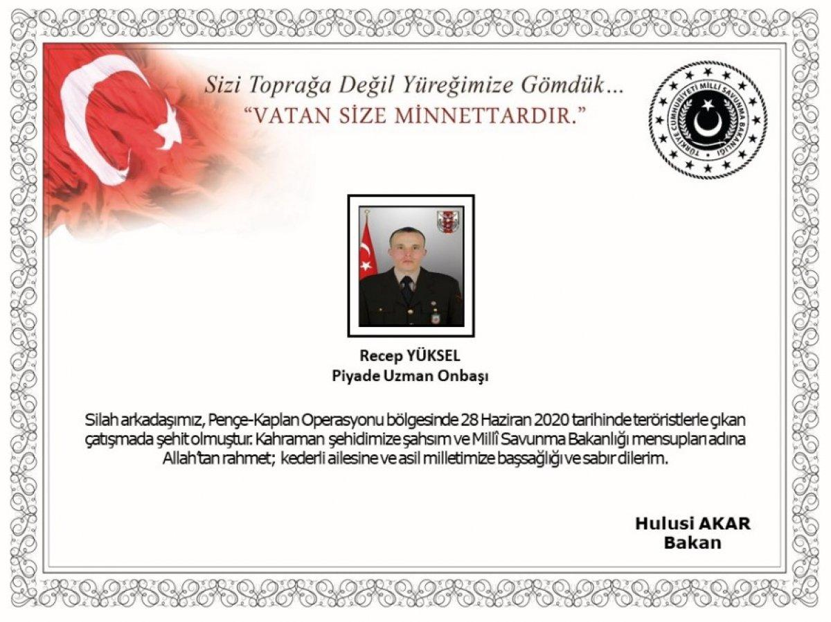 Pençe-Kaplan Operasyonu'nda bir askerimiz şehit düştü