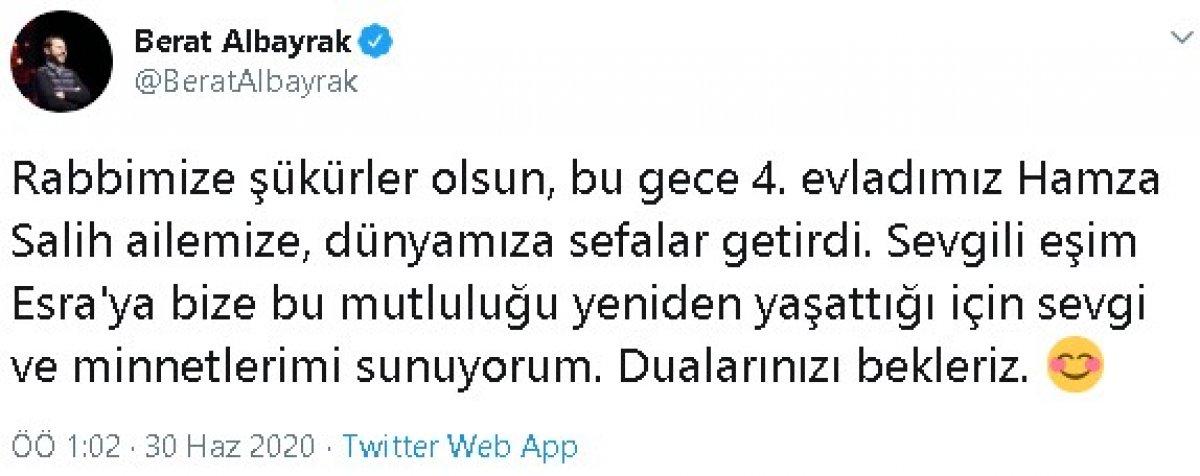 Berat Albayrak, 4'üncü kez baba oldu