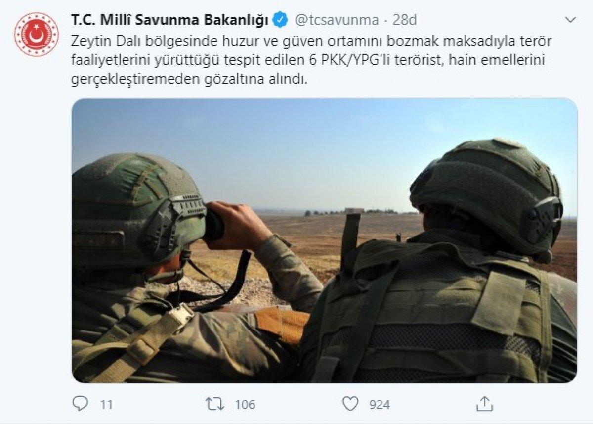 Zeytin Dalı bölgesinde 6 terörist gözaltına alındı