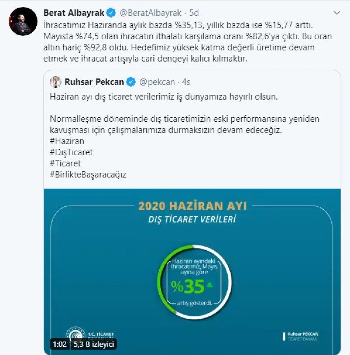 Berat Albayrak ihracat verilerini değerlendirdi