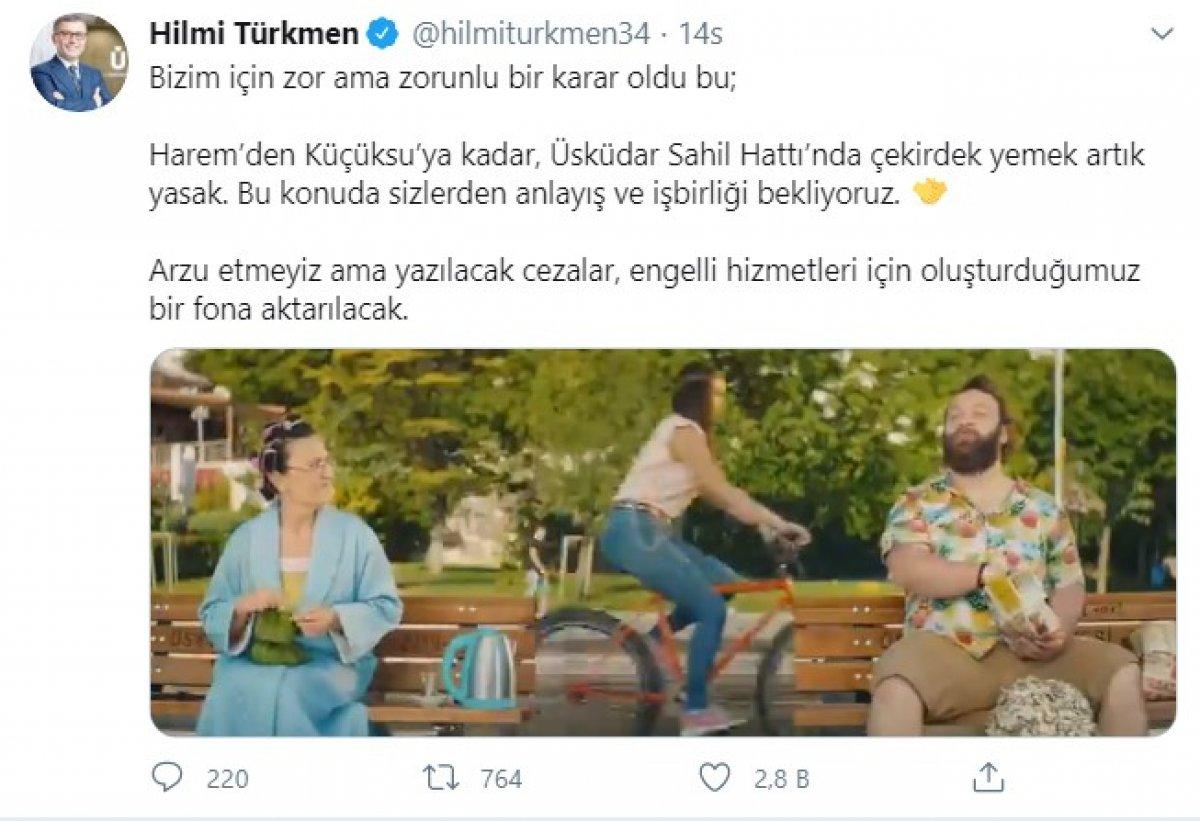 Üsküdar’da çekirdek yemek yasaklandı