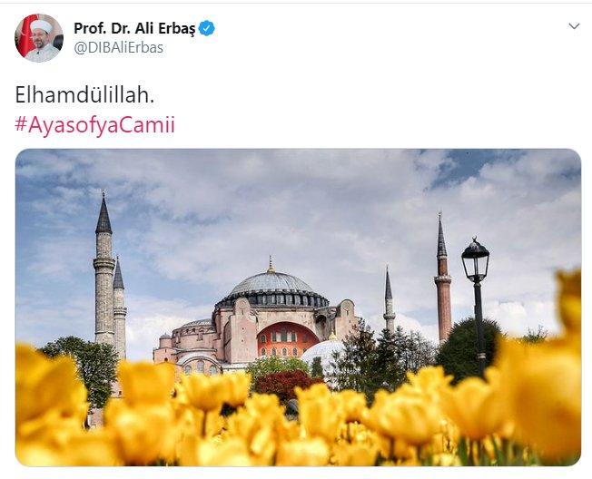 Diyanet İşleri Başkanı Erbaş'tan Ayasofya paylaşımı