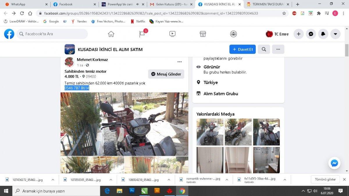 Aydın'da çalınan motorunu sosyal medya ilanında buldu