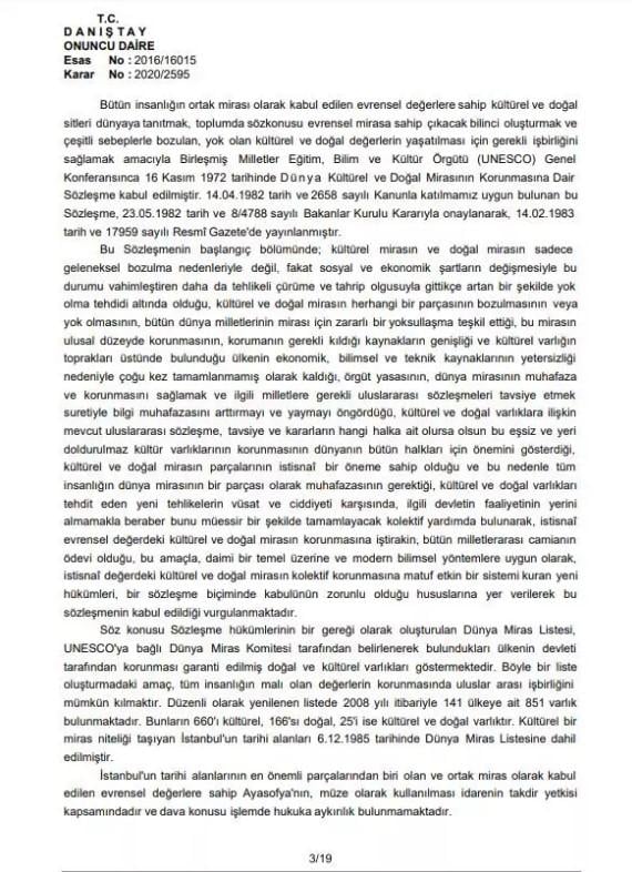 Danıştay Ayasofya kararını açıkladı