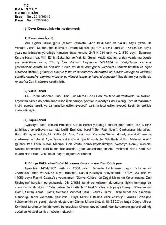 Danıştay Ayasofya kararını açıkladı