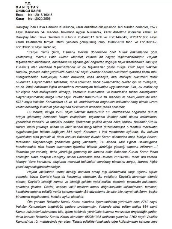 Danıştay Ayasofya kararını açıkladı