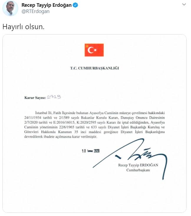 Ayasofya Camii resmen ibadete açıldı