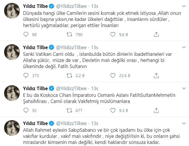 Yıldız Tilbe'den art arda Ayasofya tweet'leri