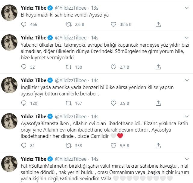 Yıldız Tilbe'den art arda Ayasofya tweet'leri