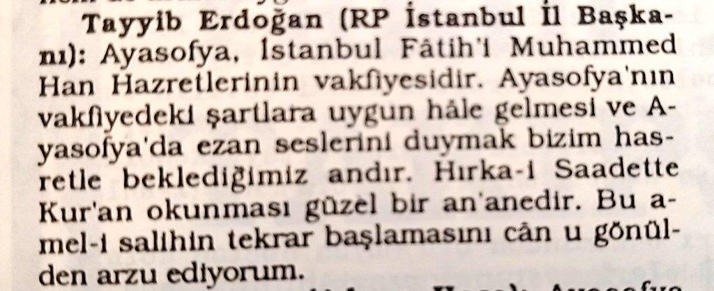 Erdoğan'ın 26 yıl önceki  Ayasofya demeci ortaya çıktı