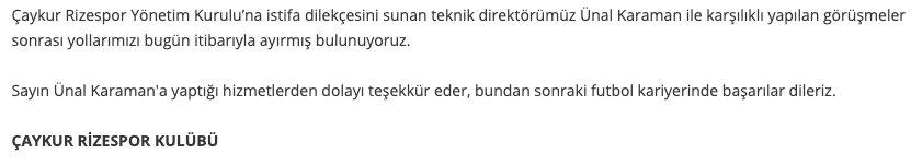 Rizespor'da Ünal Karaman istifa etti