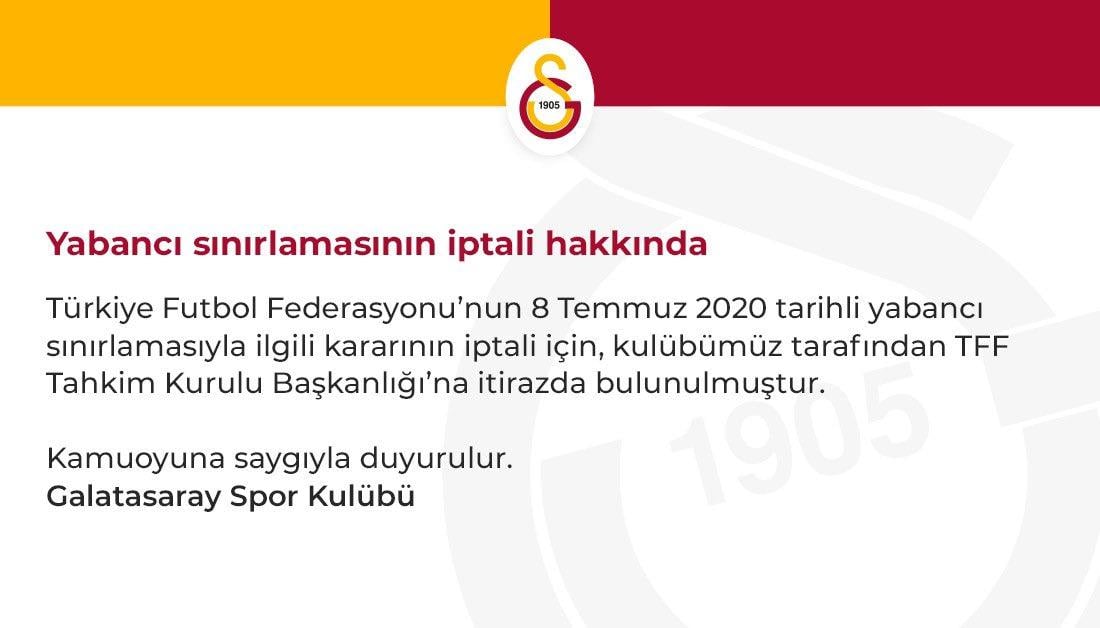 Galatasaray'dan 'yabancı sınırı' itirazı