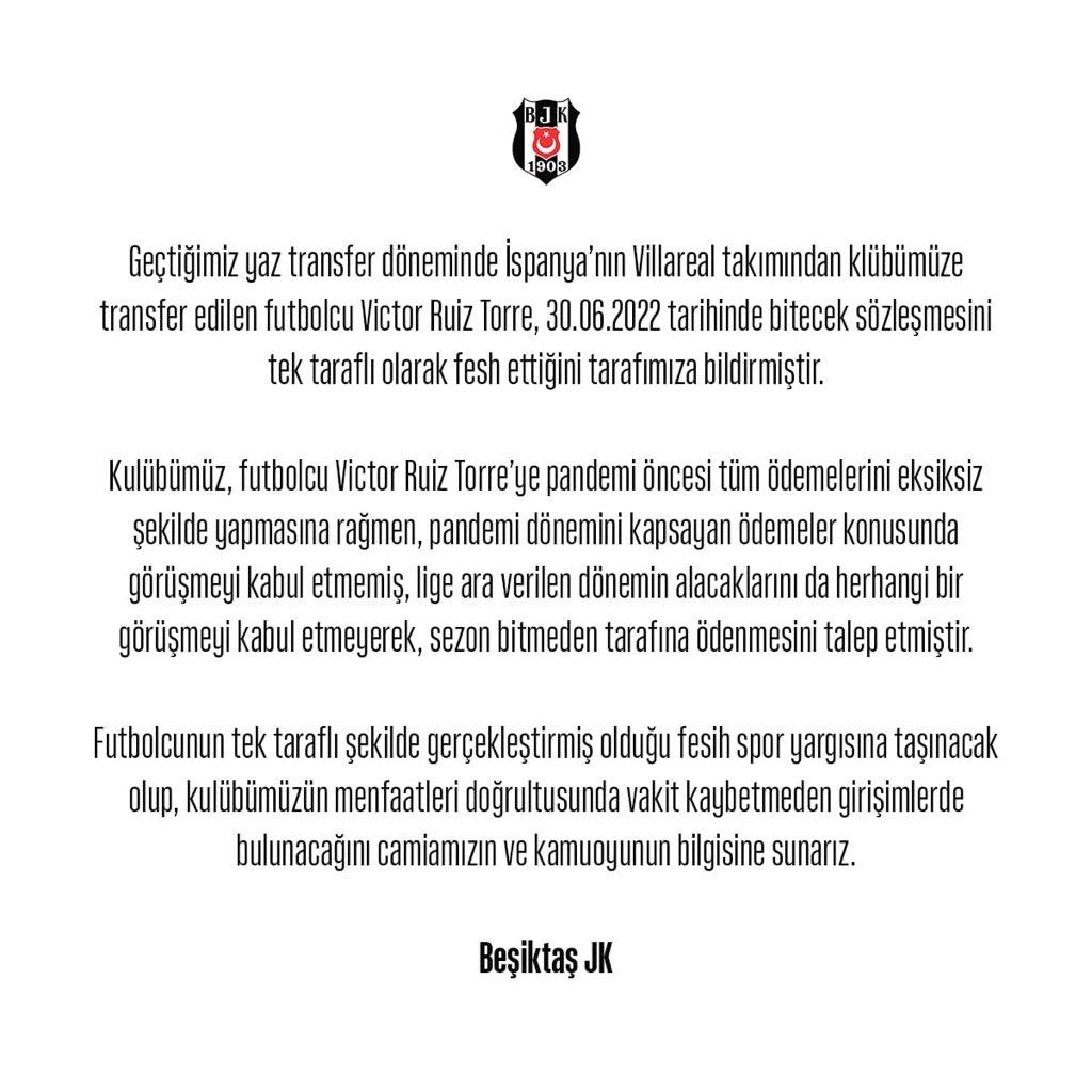 Ruiz, Beşiktaş ile yollarını ayırdı