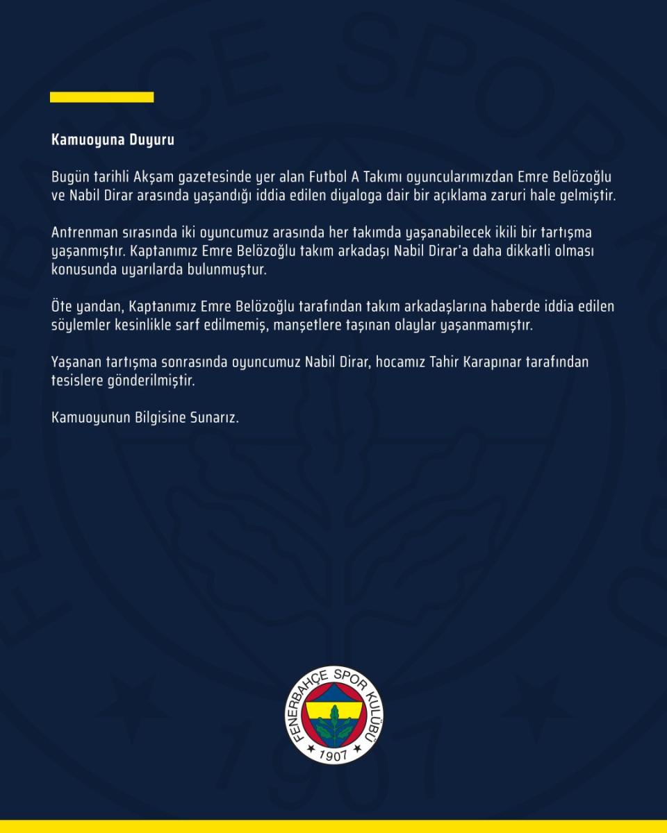 F.Bahçe: Dirar ve Emre arasında tartışma yaşandı