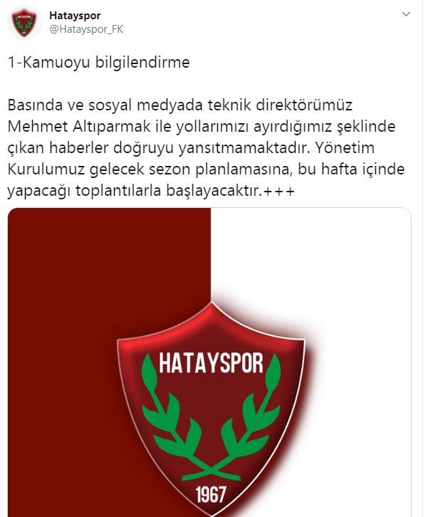 Hatayspor: Altıparmak'la ilgili kararı henüz vermedik