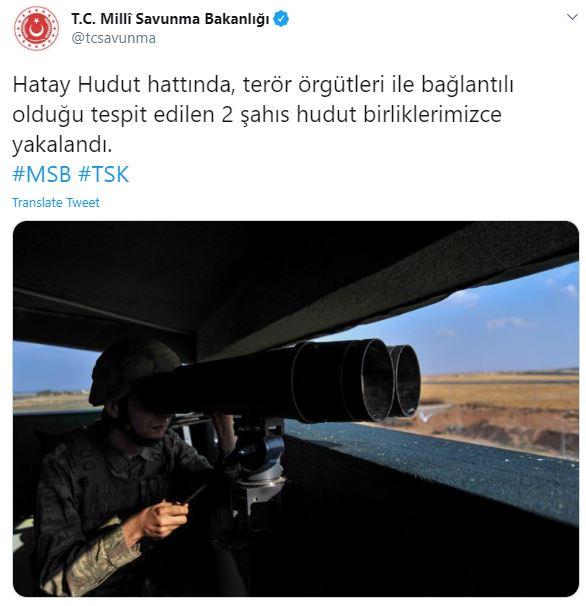 Hatay hudut hattında terör bağlantılı 2 şahıs yakalandı