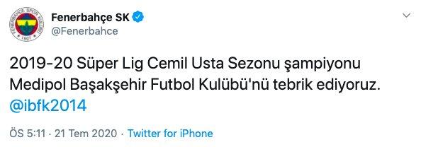 F.Bahçe'den, Başakşehir'e tebrik mesajı