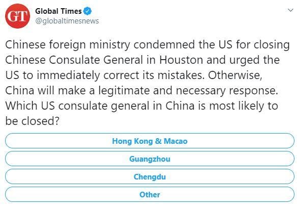 ABD, Çin'den Houston'daki konsolosluğu kapatmasını istedi