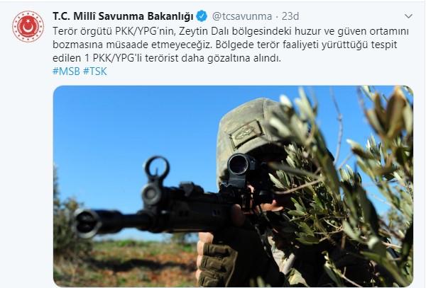 MSB: 1 terörist gözaltına alındı