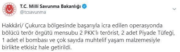 Çukurca'da 2 PKK'lı terörist etkisiz hale getirildi