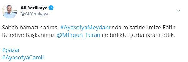 İstanbul Valisi Yerlikaya'dan, Ayasofya'da çorba ikramı