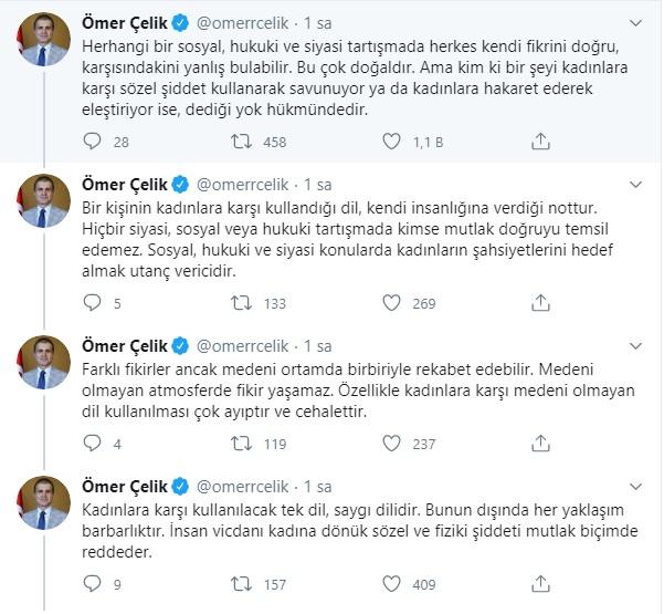 Ömer Çelik: Kadınlara karşı medeniyetsiz dil, cehalettir