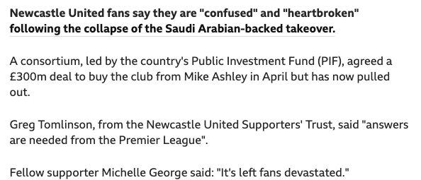 Newcastle United'ı satın alma teklifi geri çekildi