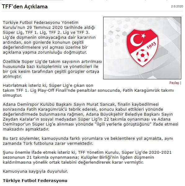TFF: Karar, Kulüpler Birliği ile ortak alındı