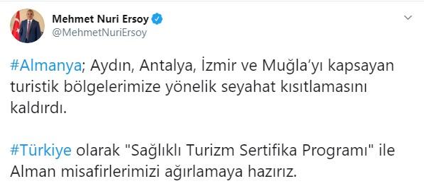 Bakan Ersoy: Misafirlerimizi ağırlamaya hazırız