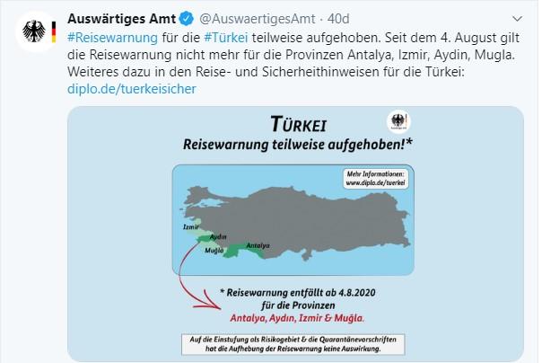 Almanya, 4 il için seyahat uyarısını kaldırdı