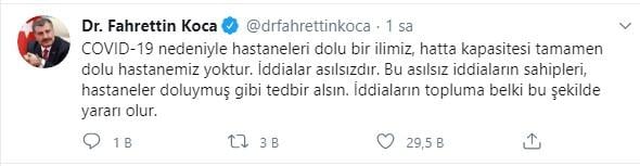 Bakan Koca'dan ‘hastanelerin dolduğu’ iddiasına cevap