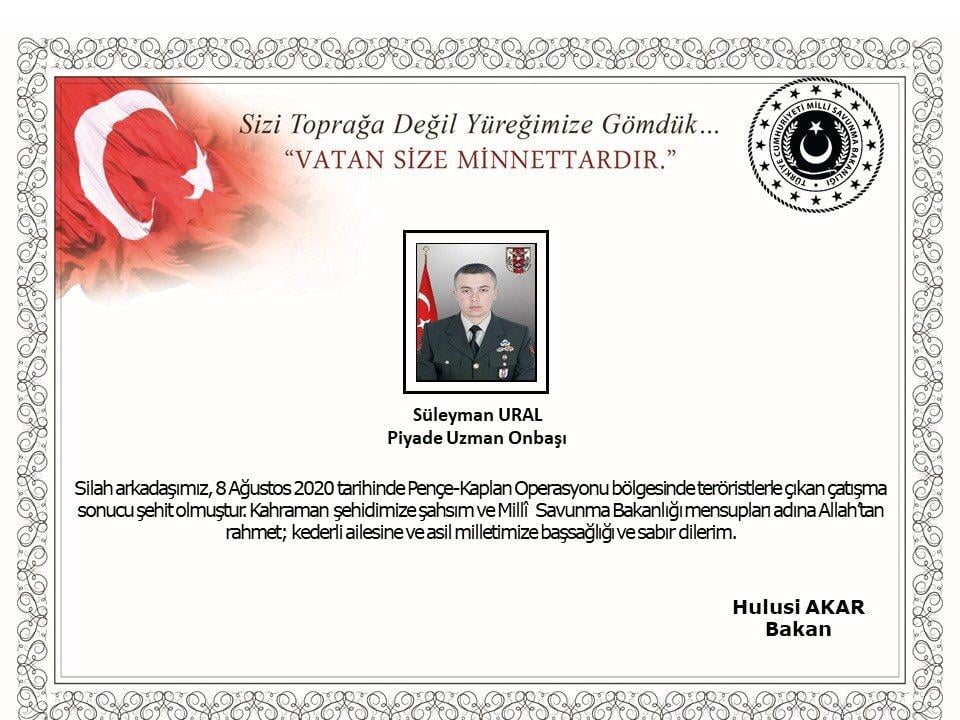 Pençe-Kaplan operasyonunda 1 asker şehit