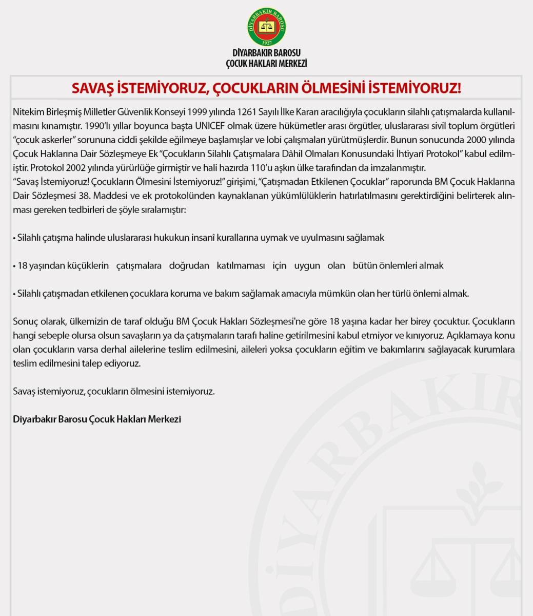 Diyarbakır Barosu: Çocuklar ailelerine teslim edilmeli