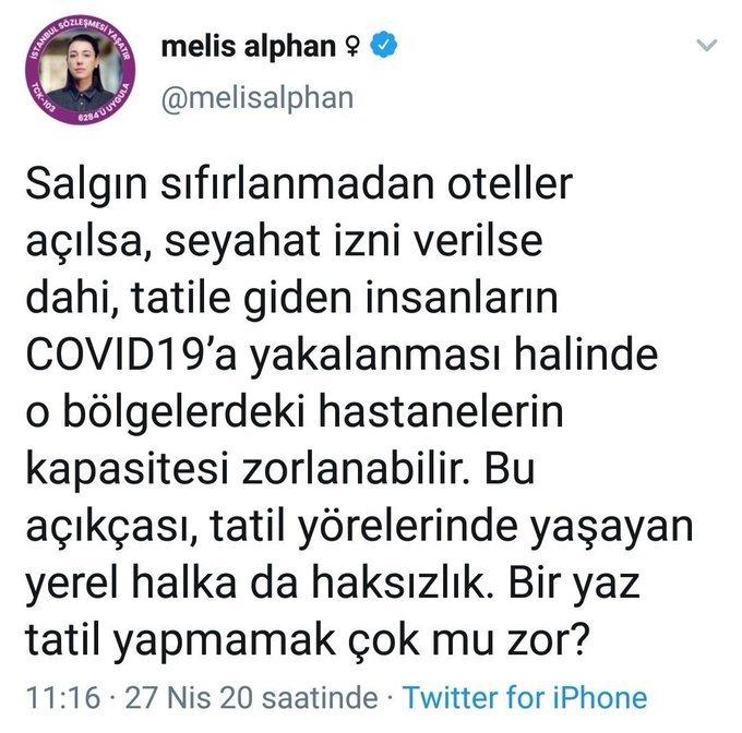 Tatil yapmayın diyen Melis Alphan tatile gitti