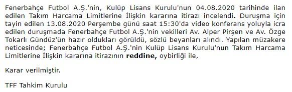 Tahkim Kurulu Fenerbahçe'nin itirazını reddetti