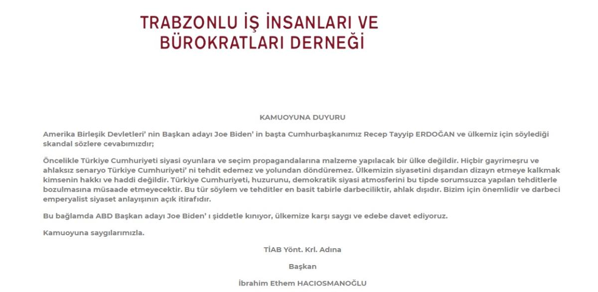 Biden'ın açıklamalarına TİAB'dan sert tepki