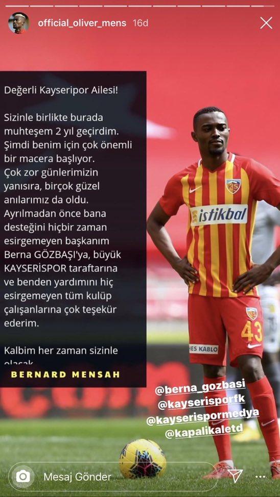 Mensah, Kayserispor'a veda etti