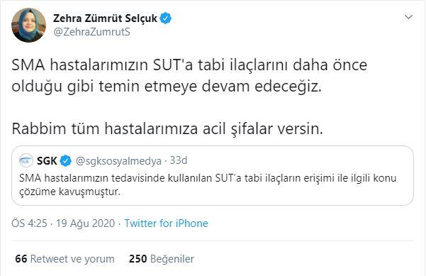 Bakan Zehra Zümrüt Selçuk: SMA hastalarımızın ilaçlarını temin edeceğiz