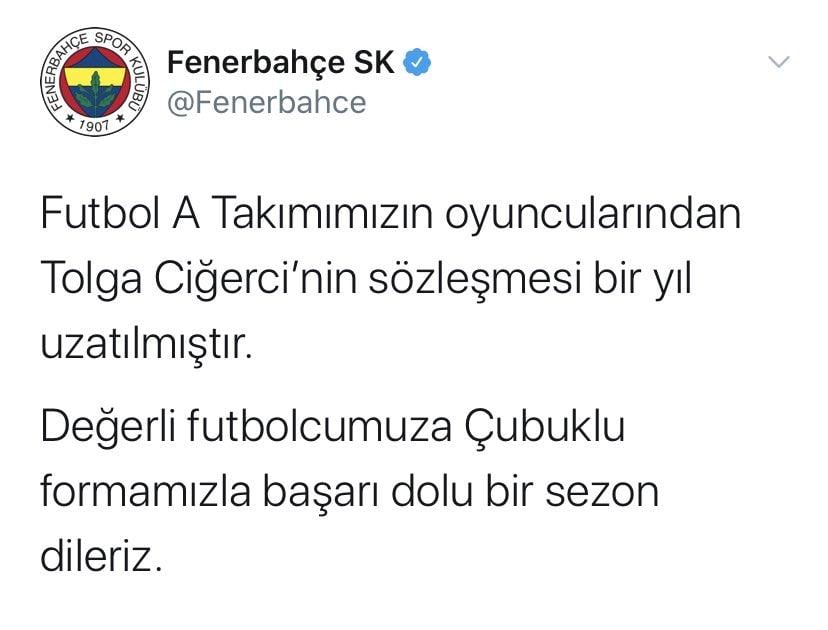 Fenerbahçe, Tolga Ciğerci ile sözleşme uzattı